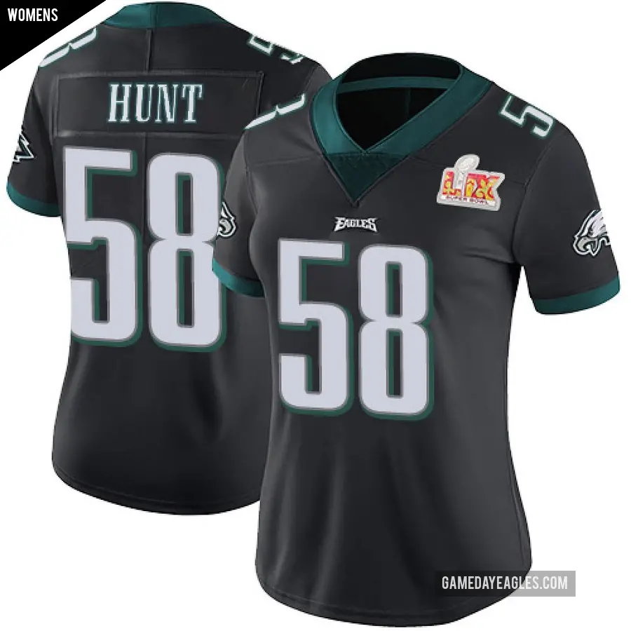 Women's Philadelphia Eagles ＃58 Jalyx Hunt Black Limited Alternate Vapor Untouchable Super Bowl LIX Jersey
