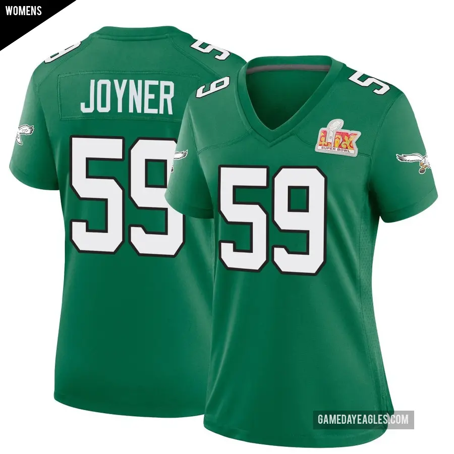 Women's Philadelphia Eagles ＃59 Seth Joyner Green Game Kelly Alternate Super Bowl LIX Jersey