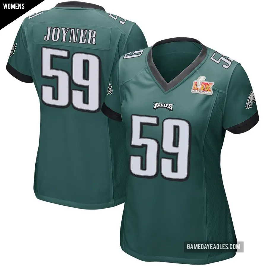 Women's Philadelphia Eagles ＃59 Seth Joyner Green Game Team Color Super Bowl LIX Jersey