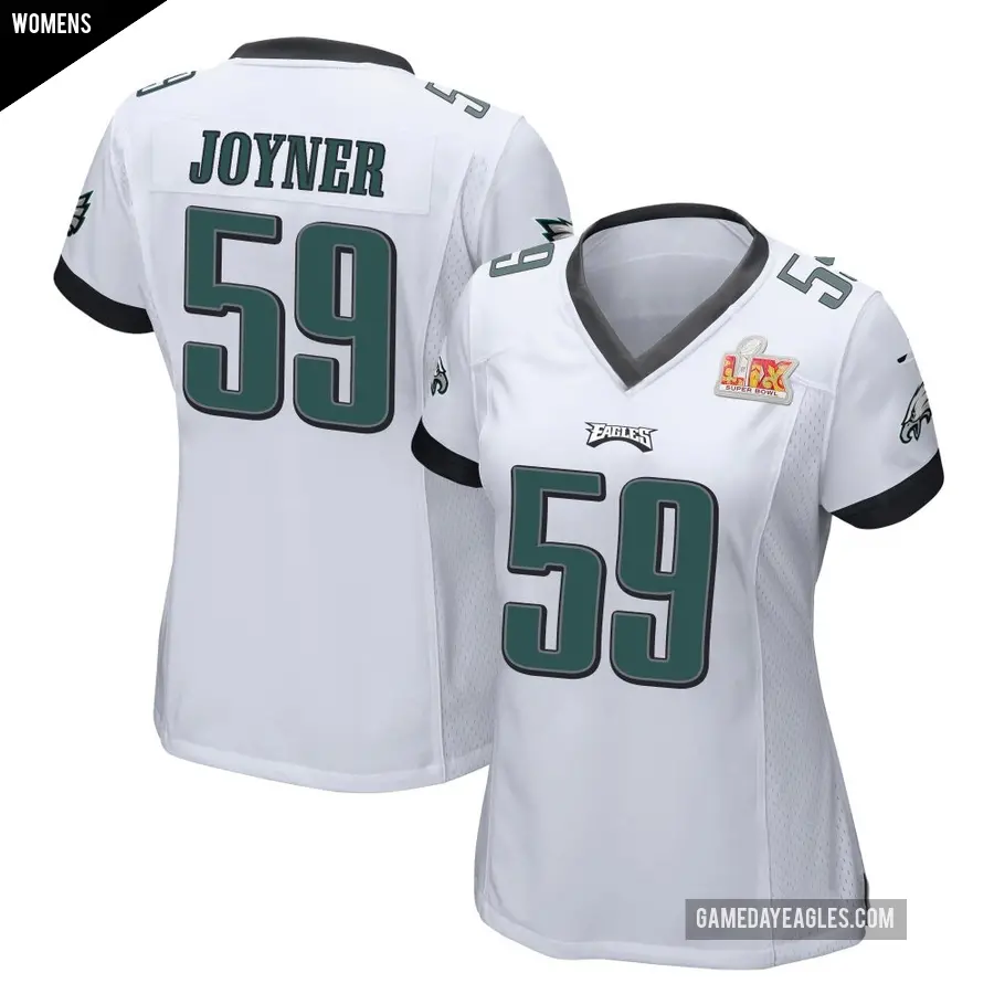Women's Philadelphia Eagles ＃59 Seth Joyner White Game Super Bowl LIX Jersey
