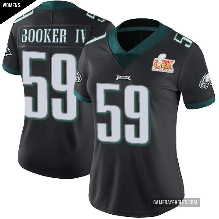 Women's Philadelphia Eagles ＃59 Thomas Booker IV Black Limited Alternate Vapor Untouchable Super Bowl LIX Jersey