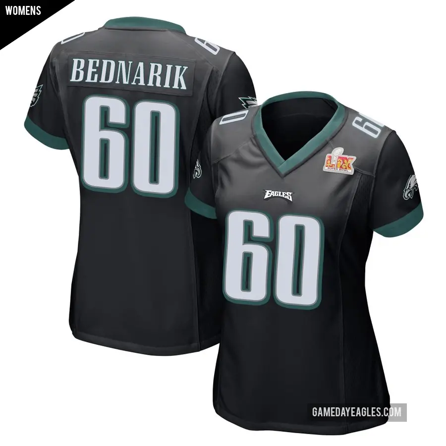 Women's Philadelphia Eagles ＃60 Chuck Bednarik Black Game Alternate Super Bowl LIX Jersey