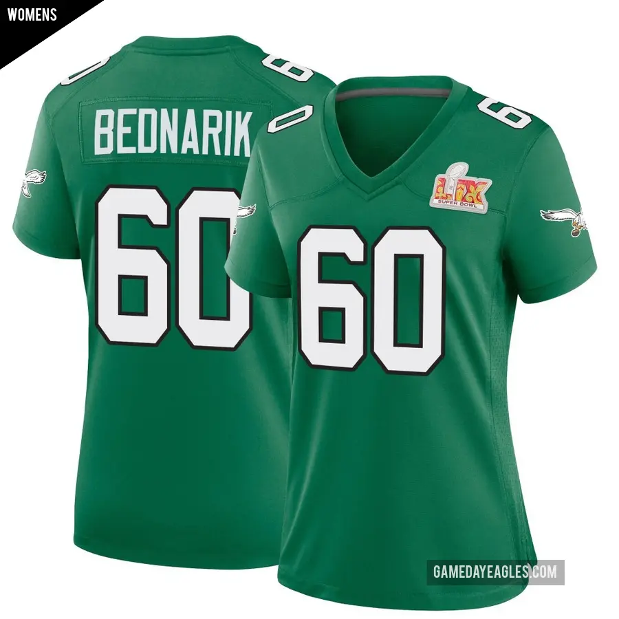Women's Philadelphia Eagles ＃60 Chuck Bednarik Green Game Kelly Alternate Super Bowl LIX Jersey