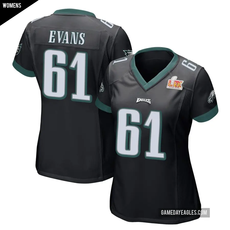 Women's Philadelphia Eagles ＃61 Joe Evans Black Game Alternate Super Bowl LIX Jersey