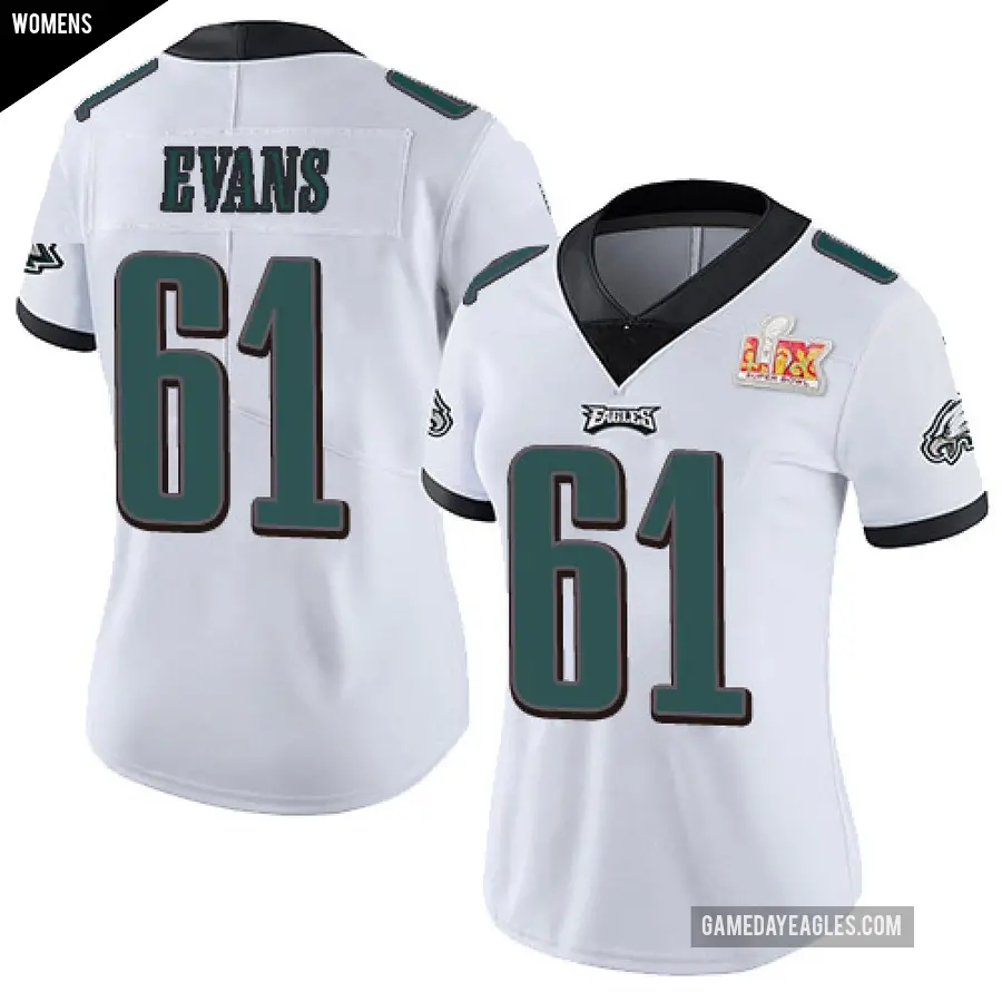 Women's Philadelphia Eagles ＃61 Joe Evans White Limited Vapor Untouchable Super Bowl LIX Jersey