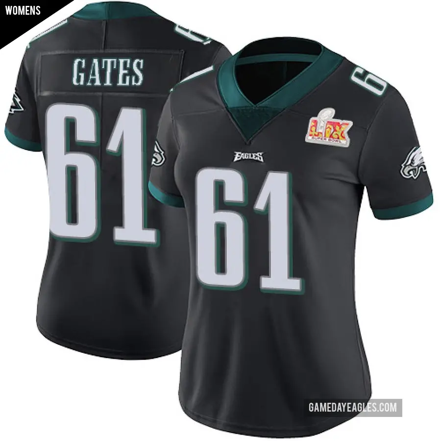 Women's Philadelphia Eagles ＃61 Nick Gates Black Limited Alternate Vapor Untouchable Super Bowl LIX Jersey