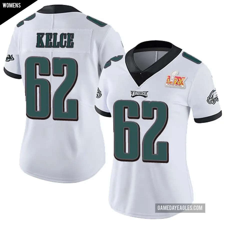 Women's Philadelphia Eagles ＃62 Jason Kelce White Limited Vapor Untouchable Super Bowl LIX Jersey