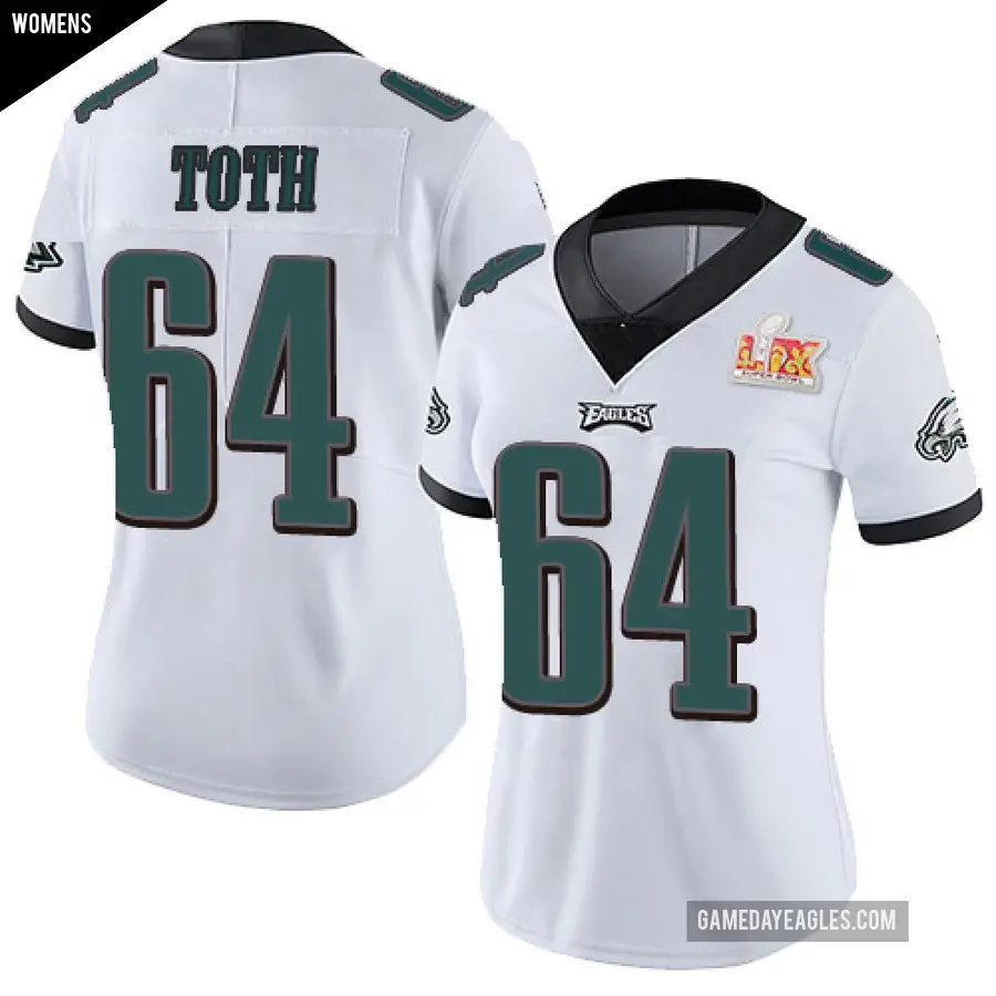 Women's Philadelphia Eagles ＃64 Brett Toth White Limited Vapor Untouchable Super Bowl LIX Jersey