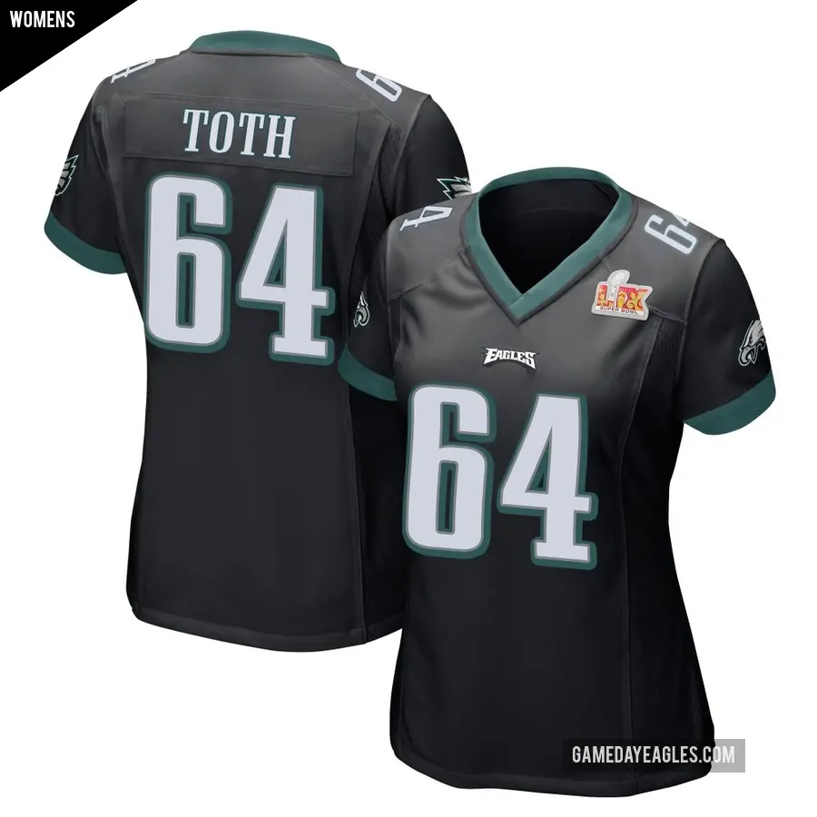 Women's Philadelphia Eagles ＃64 Jon Toth Black Game Alternate Super Bowl LIX Jersey
