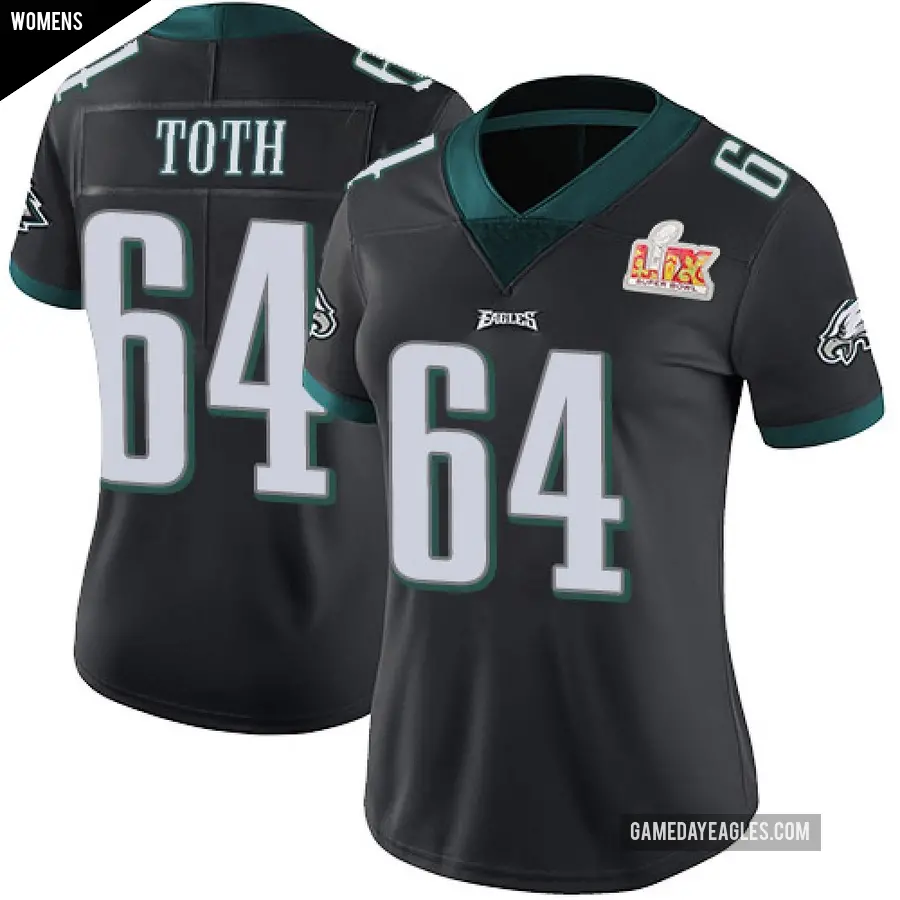 Women's Philadelphia Eagles ＃64 Jon Toth Black Limited Alternate Vapor Untouchable Super Bowl LIX Jersey