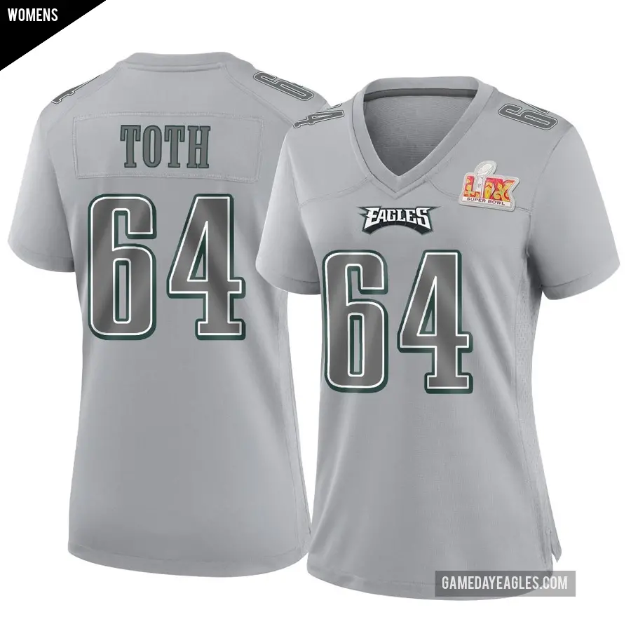 Women's Philadelphia Eagles ＃64 Jon Toth Gray Game Atmosphere Fashion Super Bowl LIX Jersey