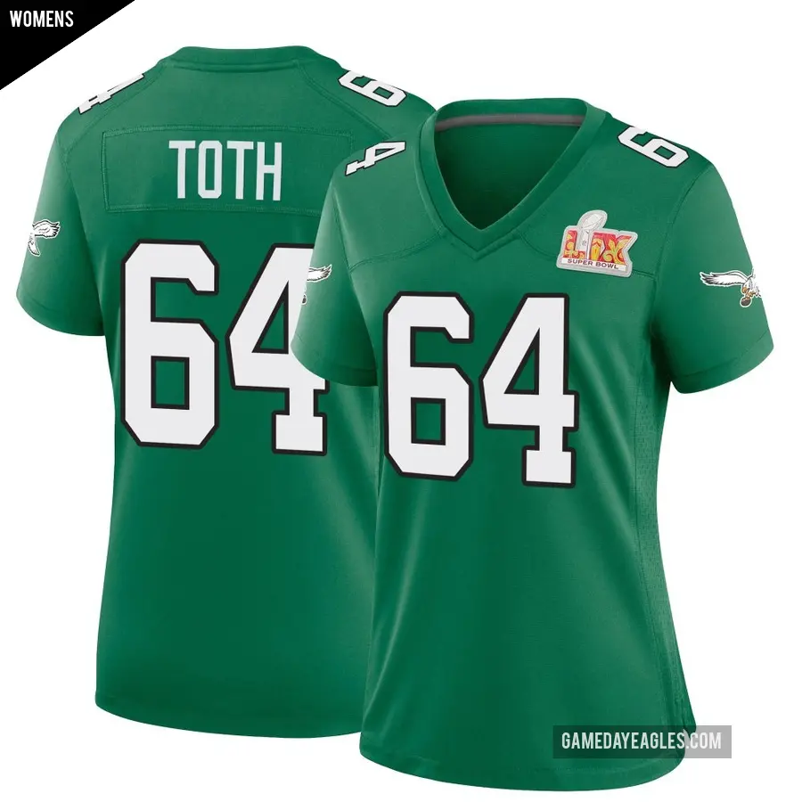 Women's Philadelphia Eagles ＃64 Jon Toth Green Game Kelly Alternate Super Bowl LIX Jersey