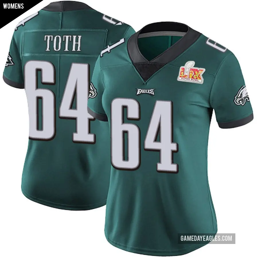 Women's Philadelphia Eagles ＃64 Jon Toth Green Limited Midnight Team Color Vapor Untouchable Super Bowl LIX Jersey