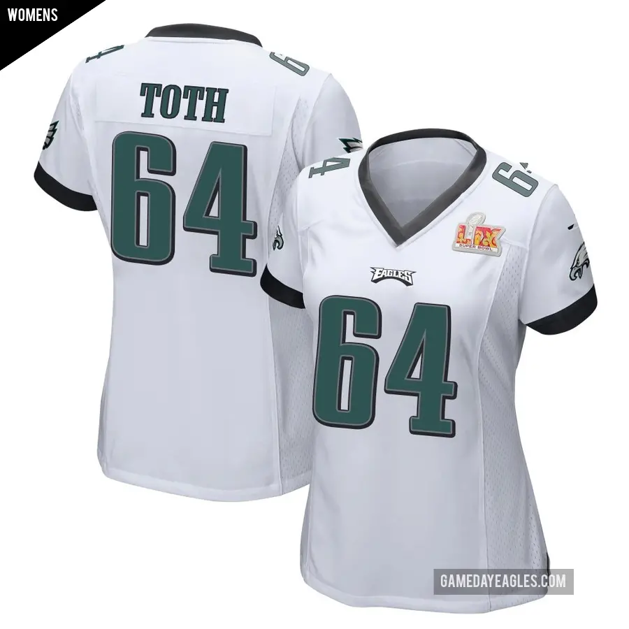 Women's Philadelphia Eagles ＃64 Jon Toth White Game Super Bowl LIX Jersey