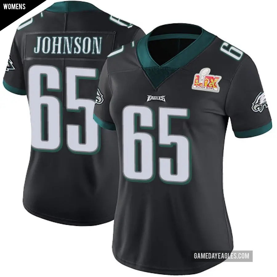Women's Philadelphia Eagles ＃65 Lane Johnson Black Limited Alternate Vapor Untouchable Super Bowl LIX Jersey