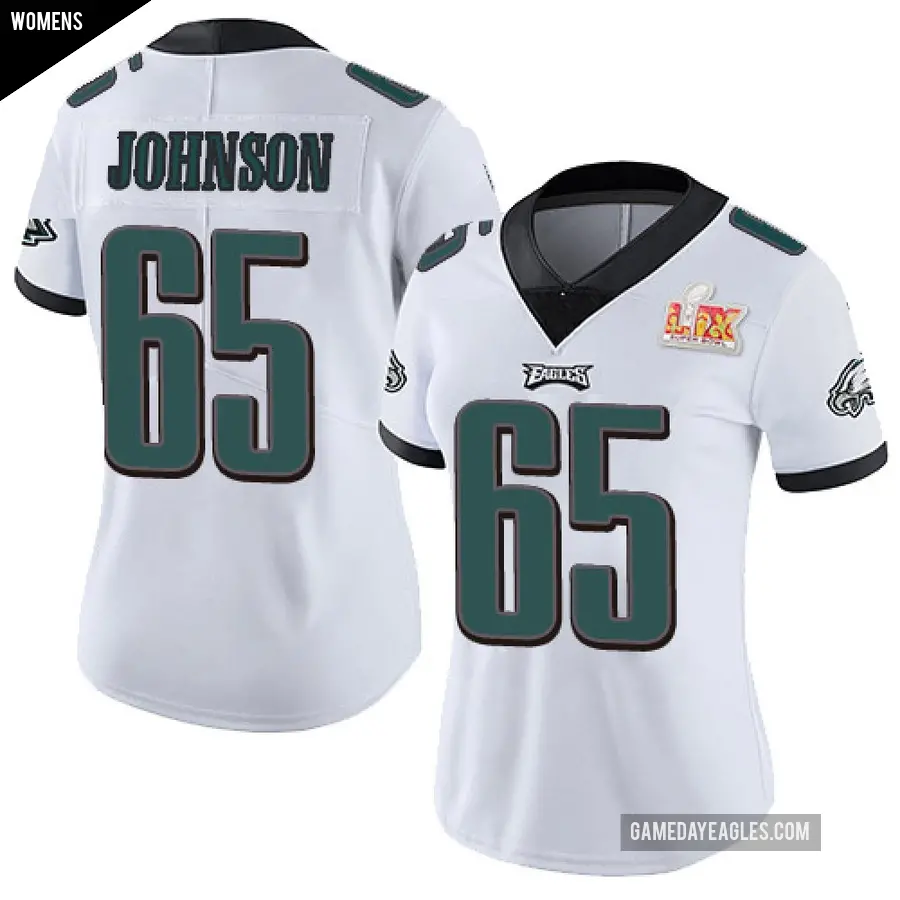 Women's Philadelphia Eagles ＃65 Lane Johnson White Limited Vapor Untouchable Super Bowl LIX Jersey