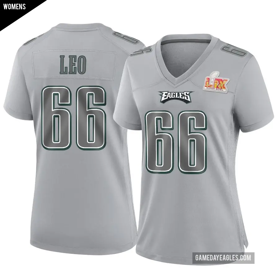 Women's Philadelphia Eagles ＃66 Matt Leo Gray Game Atmosphere Fashion Super Bowl LIX Jersey