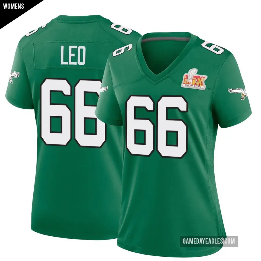 Women's Philadelphia Eagles ＃66 Matt Leo Green Game Kelly Alternate Super Bowl LIX Jersey