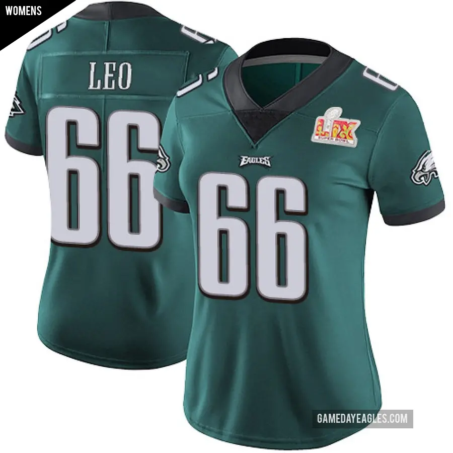 Women's Philadelphia Eagles ＃66 Matt Leo Green Limited Midnight Team Color Vapor Untouchable Super Bowl LIX Jersey