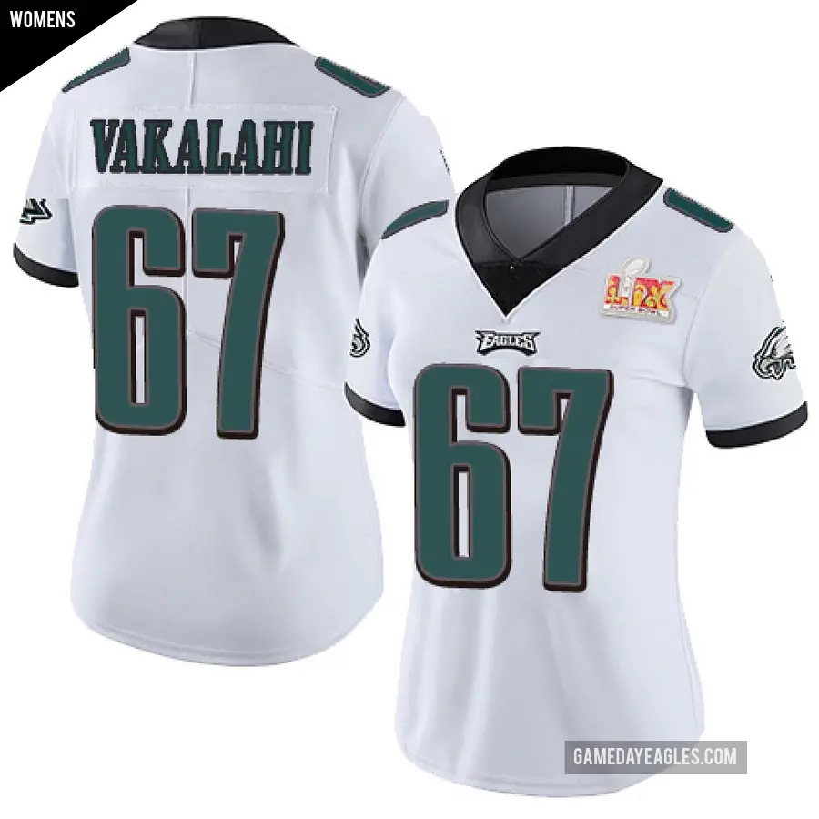 Women's Philadelphia Eagles ＃67 Laekin Vakalahi White Limited Vapor Untouchable Super Bowl LIX Jersey