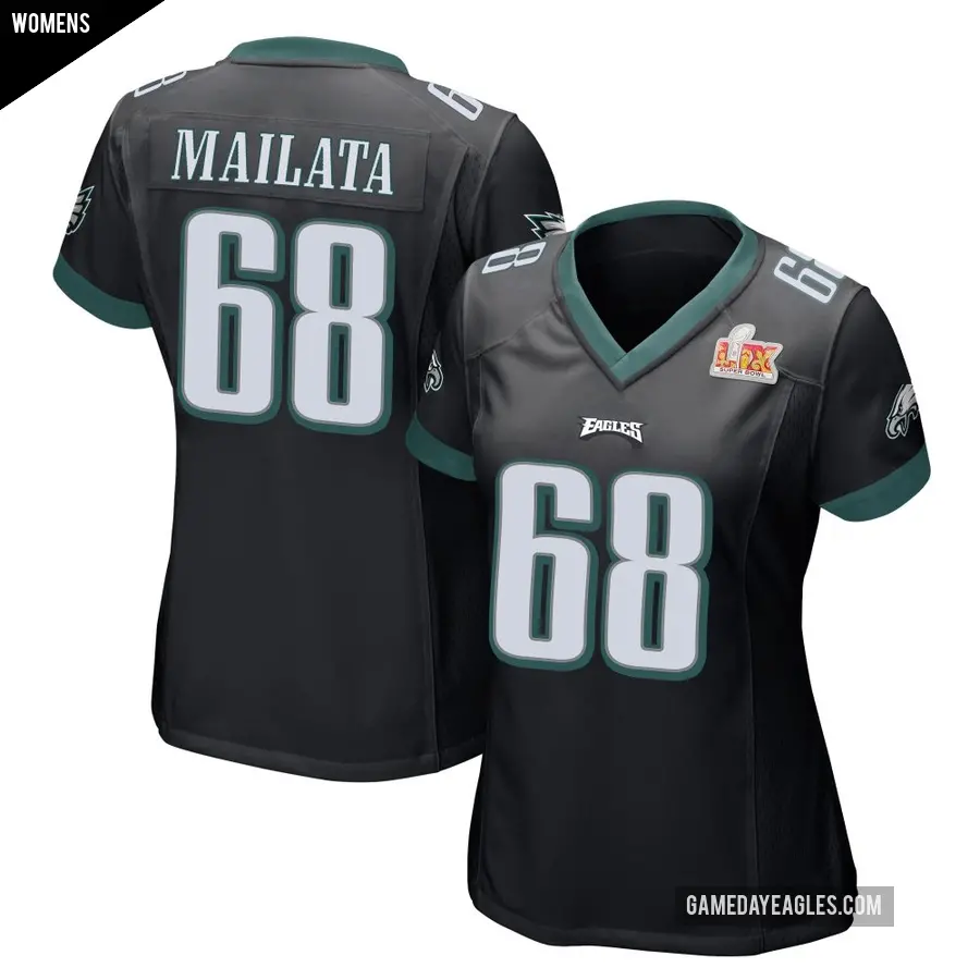 Women's Philadelphia Eagles ＃68 Jordan Mailata Black Game Alternate Super Bowl LIX Jersey
