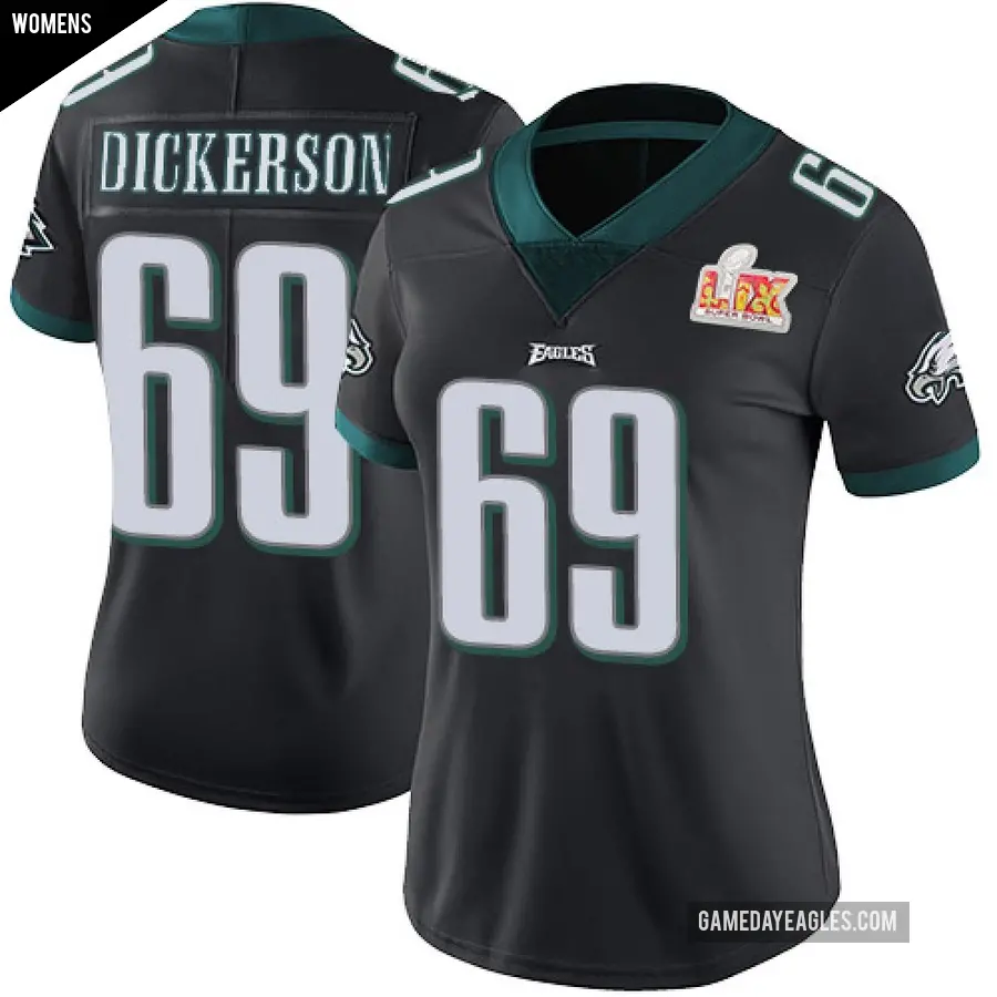 Women's Philadelphia Eagles ＃69 Landon Dickerson Black Limited Alternate Vapor Untouchable Super Bowl LIX Jersey