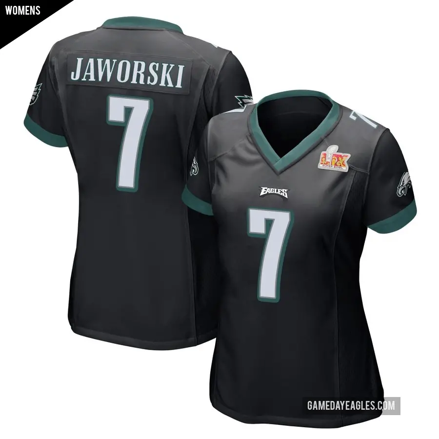 Women's Philadelphia Eagles ＃7 Ron Jaworski Black Game Alternate Super Bowl LIX Jersey