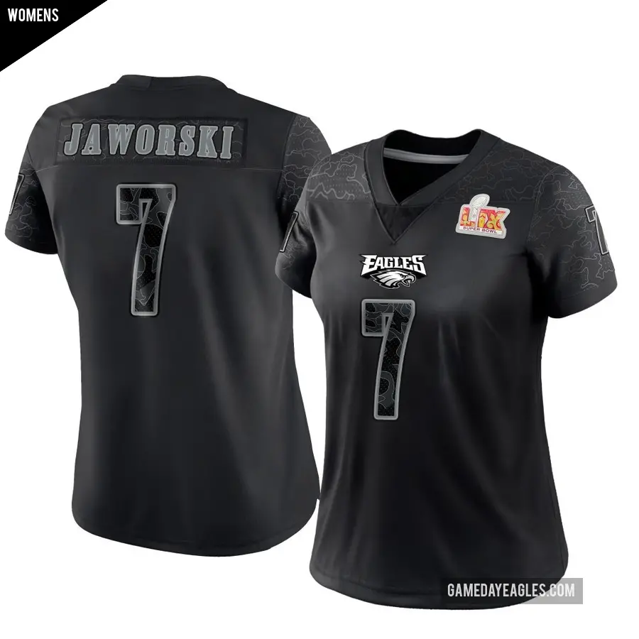 Women's Philadelphia Eagles ＃7 Ron Jaworski Black Limited Reflective Super Bowl LIX Jersey