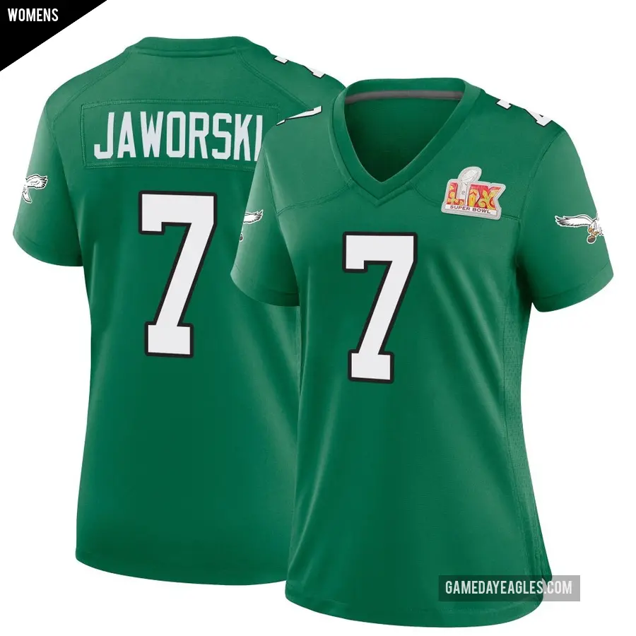 Women's Philadelphia Eagles ＃7 Ron Jaworski Green Game Kelly Alternate Super Bowl LIX Jersey