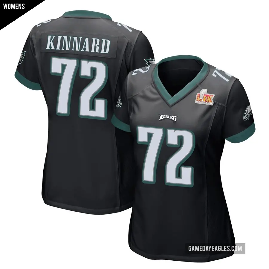 Women's Philadelphia Eagles ＃72 Darian Kinnard Black Game Alternate Super Bowl LIX Jersey