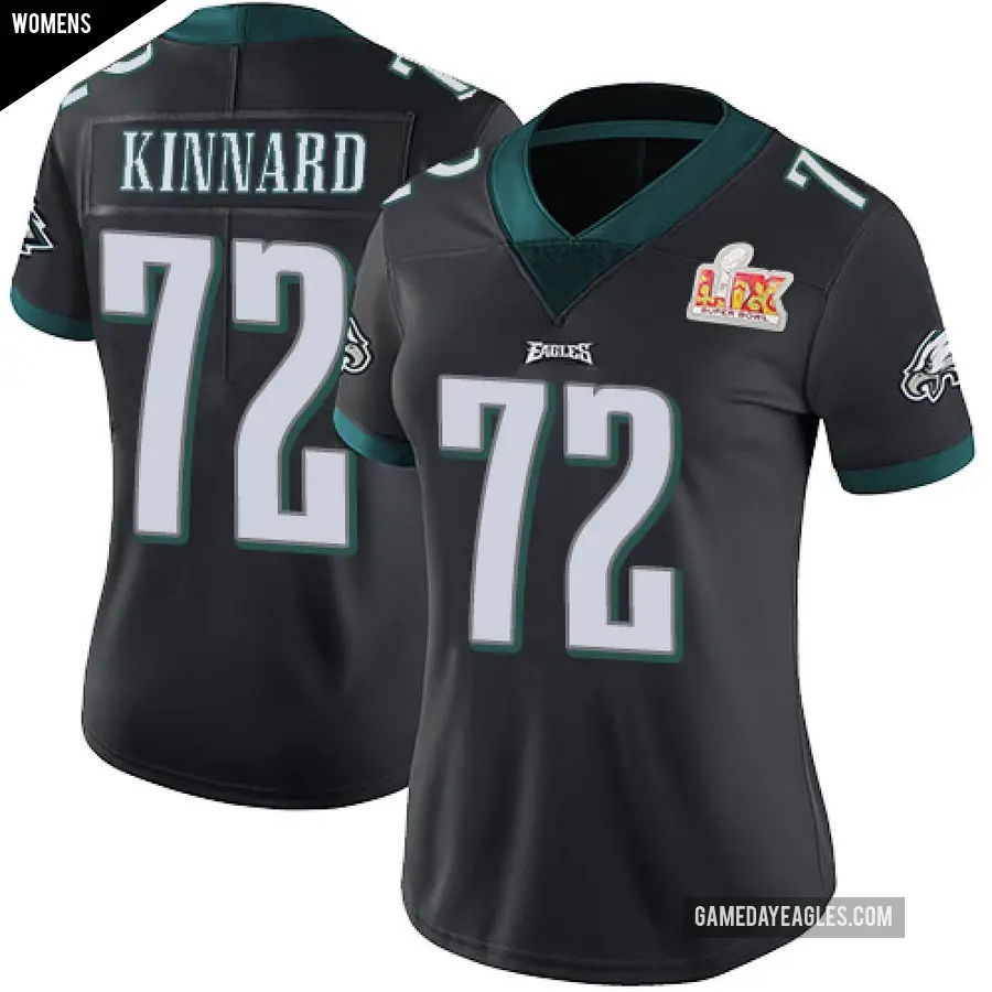 Women's Philadelphia Eagles ＃72 Darian Kinnard Black Limited Alternate Vapor Untouchable Super Bowl LIX Jersey