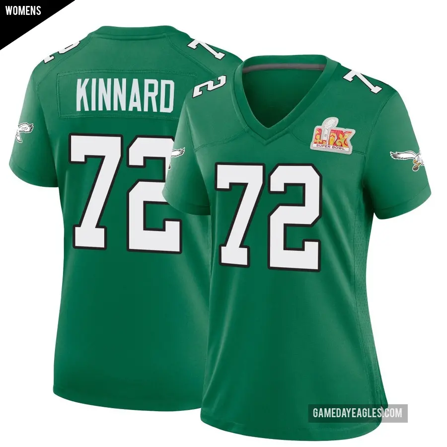 Women's Philadelphia Eagles ＃72 Darian Kinnard Green Game Kelly Alternate Super Bowl LIX Jersey