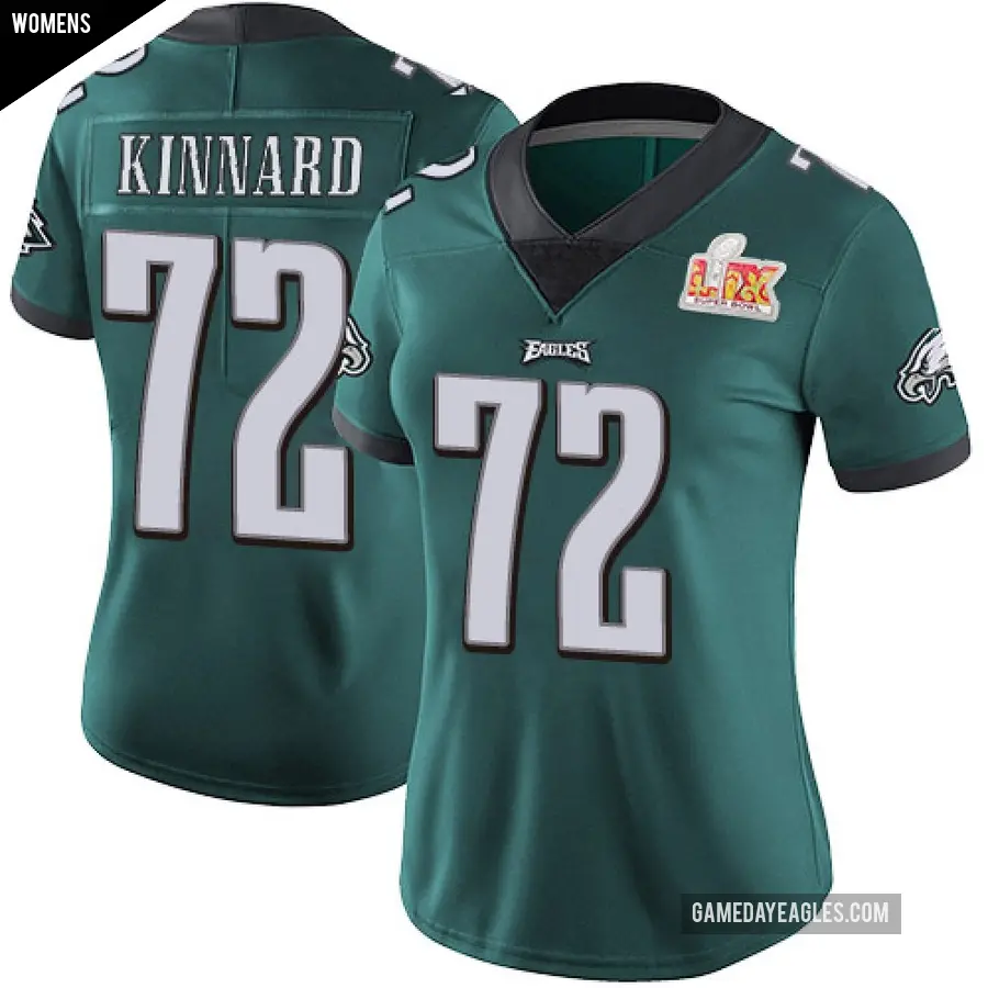 Women's Philadelphia Eagles ＃72 Darian Kinnard Green Limited Midnight Team Color Vapor Untouchable Super Bowl LIX Jersey