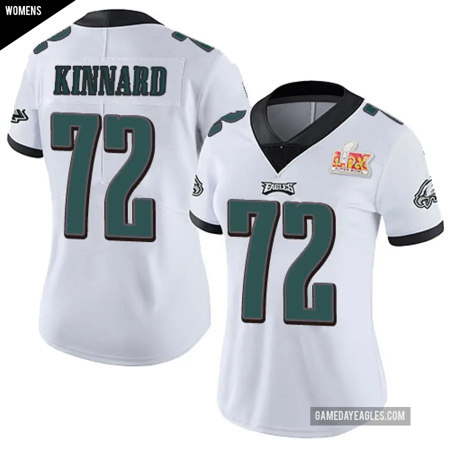 Women's Philadelphia Eagles ＃72 Darian Kinnard White Limited Vapor Untouchable Super Bowl LIX Jersey