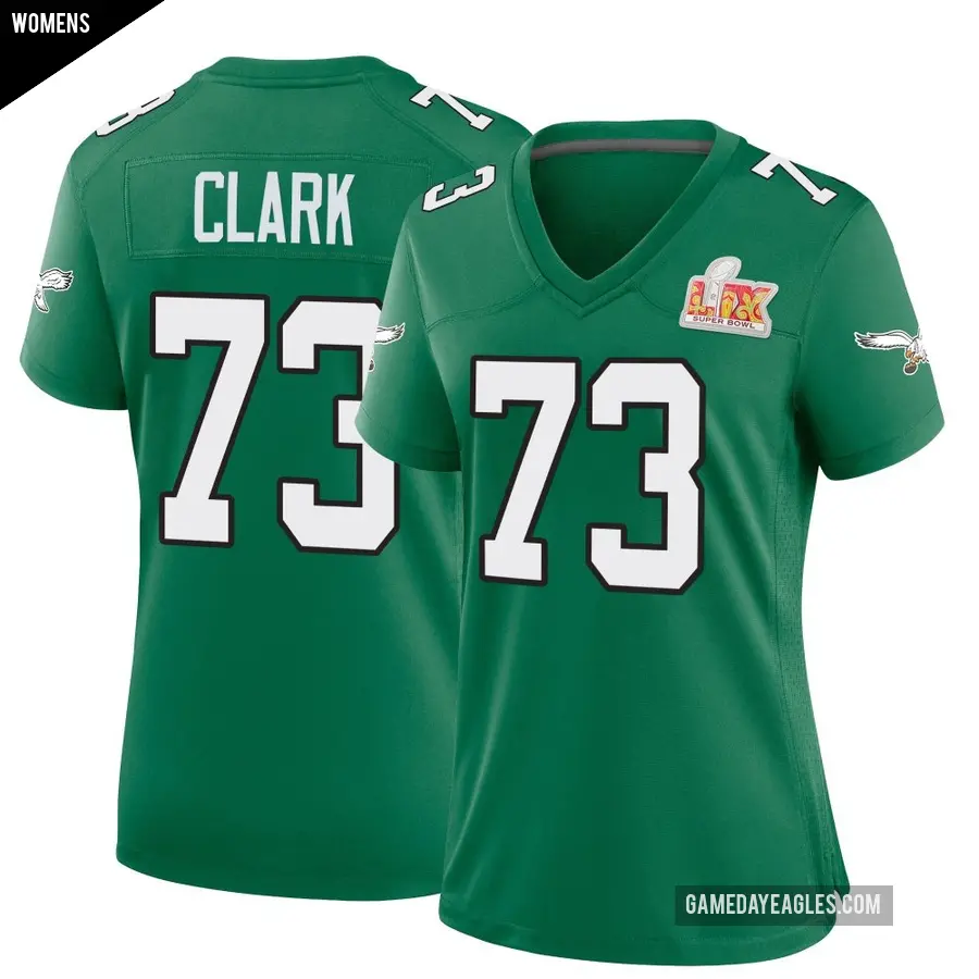 Women's Philadelphia Eagles ＃73 Le'Raven Clark Green Game Kelly Alternate Super Bowl LIX Jersey