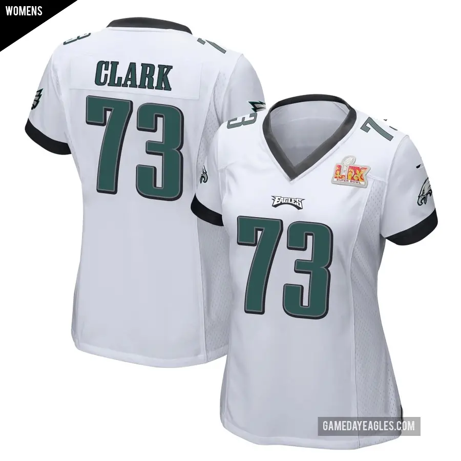 Women's Philadelphia Eagles ＃73 Le'Raven Clark White Game Super Bowl LIX Jersey