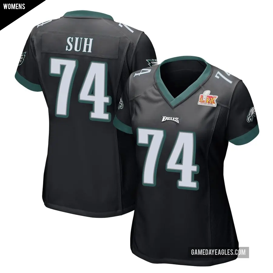 Women's Philadelphia Eagles ＃74 Ndamukong Suh Black Game Alternate Super Bowl LIX Jersey