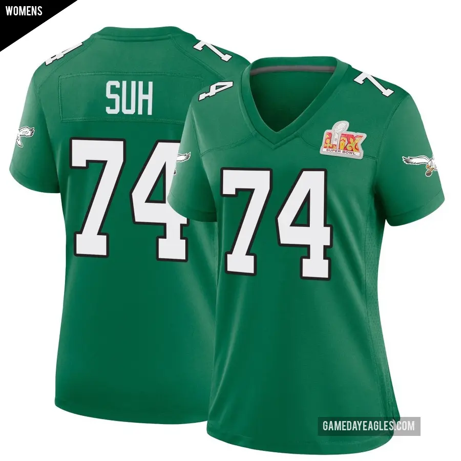 Women's Philadelphia Eagles ＃74 Ndamukong Suh Green Game Kelly Alternate Super Bowl LIX Jersey