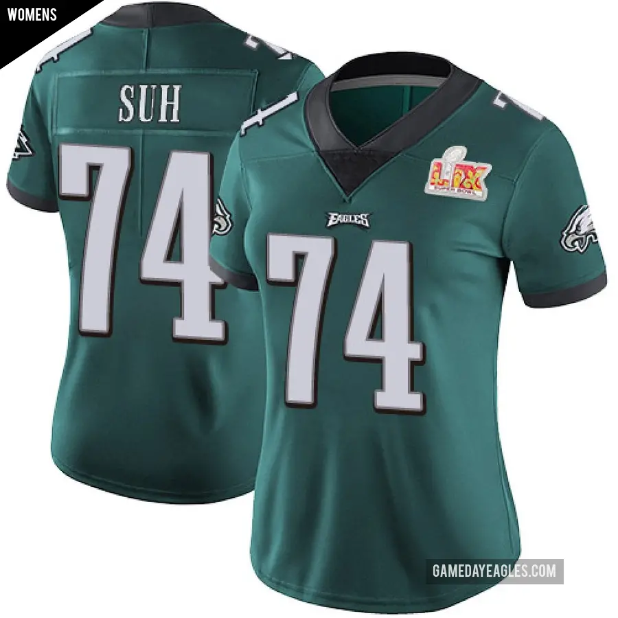 Women's Philadelphia Eagles ＃74 Ndamukong Suh Green Limited Midnight Team Color Vapor Untouchable Super Bowl LIX Jersey