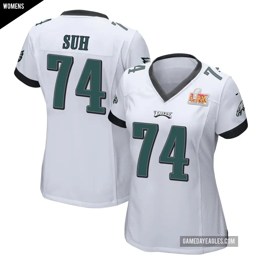Women's Philadelphia Eagles ＃74 Ndamukong Suh White Game Super Bowl LIX Jersey