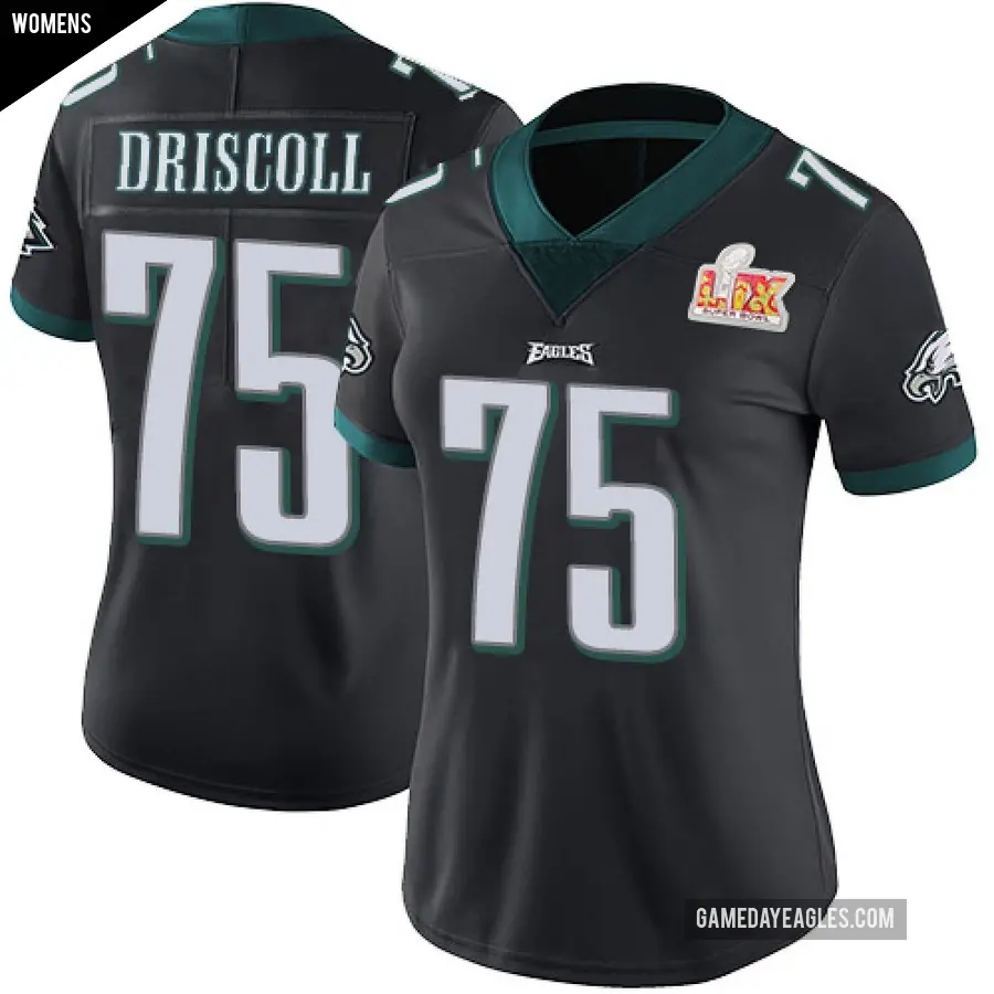 Women's Philadelphia Eagles ＃75 Jack Driscoll Black Limited Alternate Vapor Untouchable Super Bowl LIX Jersey