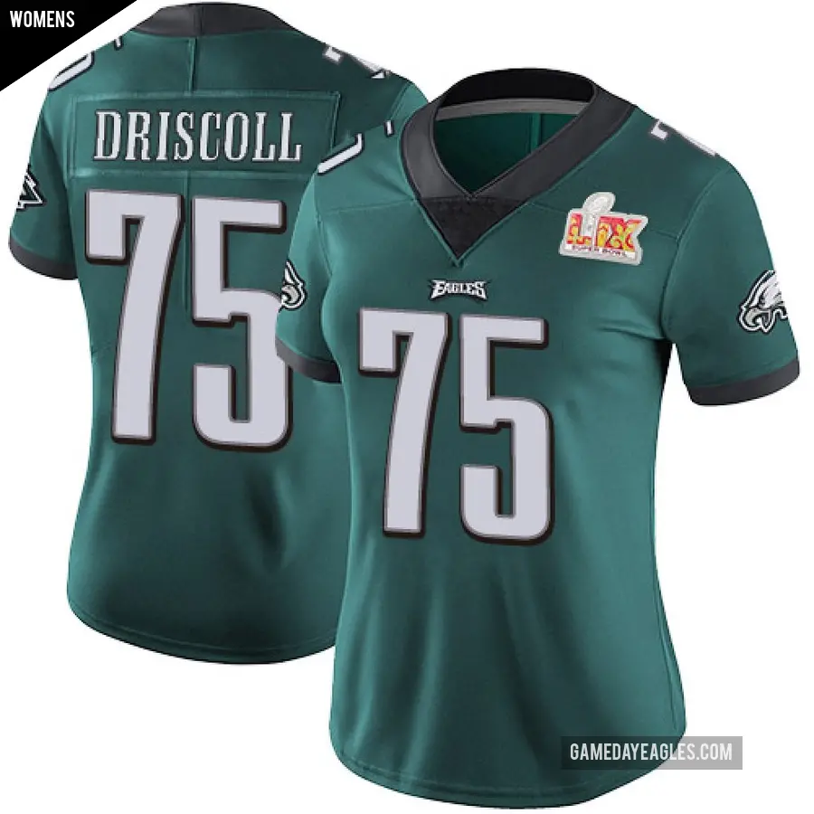 Women's Philadelphia Eagles ＃75 Jack Driscoll Green Limited Midnight Team Color Vapor Untouchable Super Bowl LIX Jersey