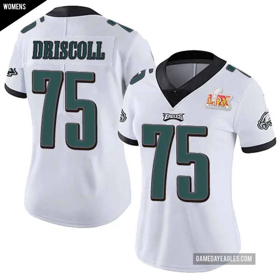 Women's Philadelphia Eagles ＃75 Jack Driscoll White Limited Vapor Untouchable Super Bowl LIX Jersey
