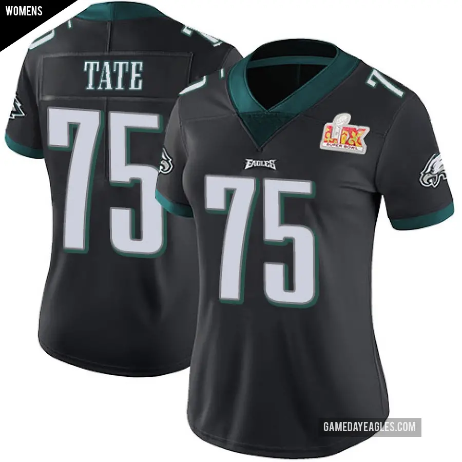 Women's Philadelphia Eagles ＃75 Marcus Tate Black Limited Alternate Vapor Untouchable Super Bowl LIX Jersey