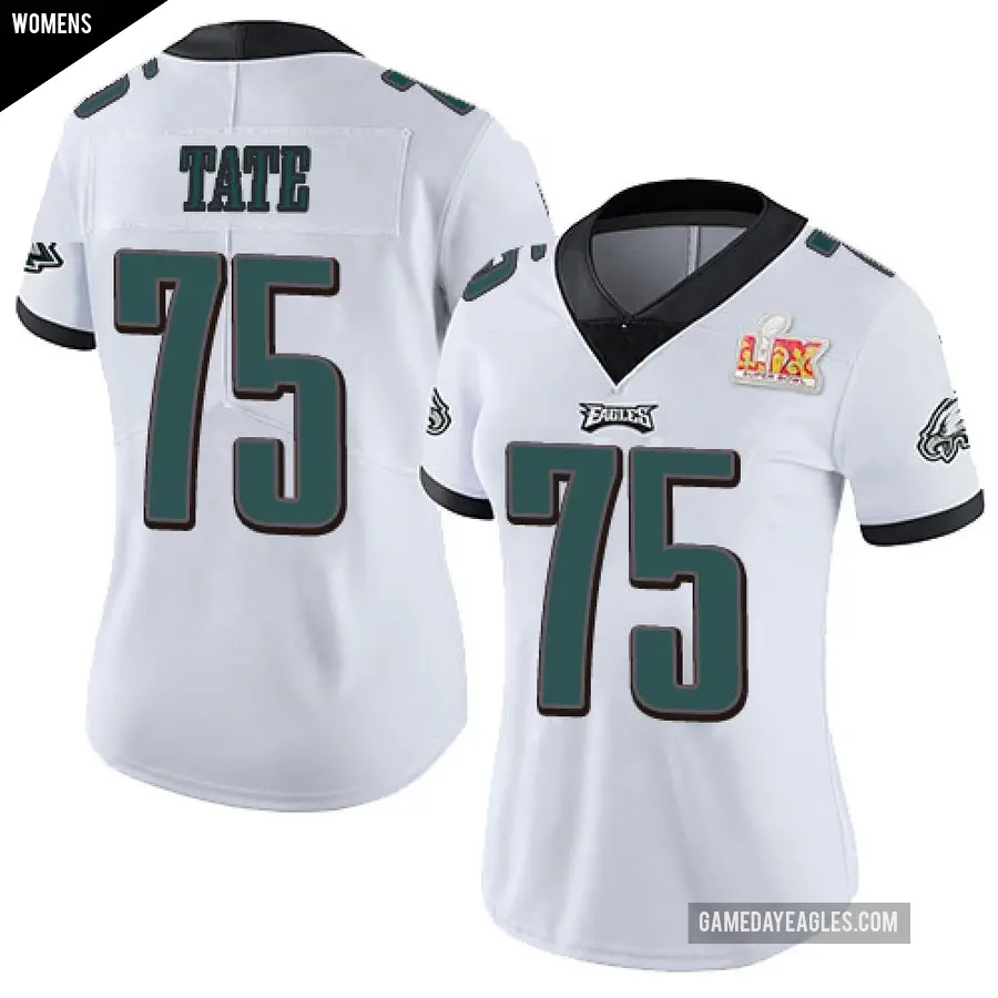 Women's Philadelphia Eagles ＃75 Marcus Tate White Limited Vapor Untouchable Super Bowl LIX Jersey