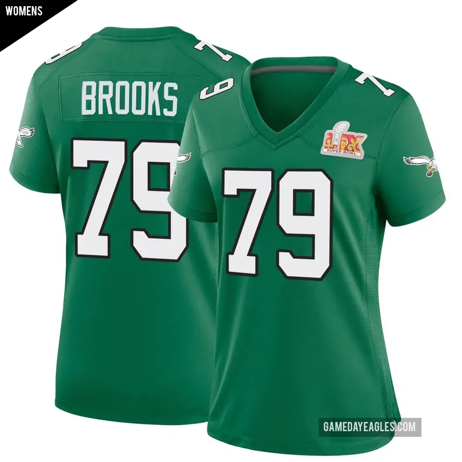 Women's Philadelphia Eagles ＃79 Brandon Brooks Green Game Kelly Alternate Super Bowl LIX Jersey