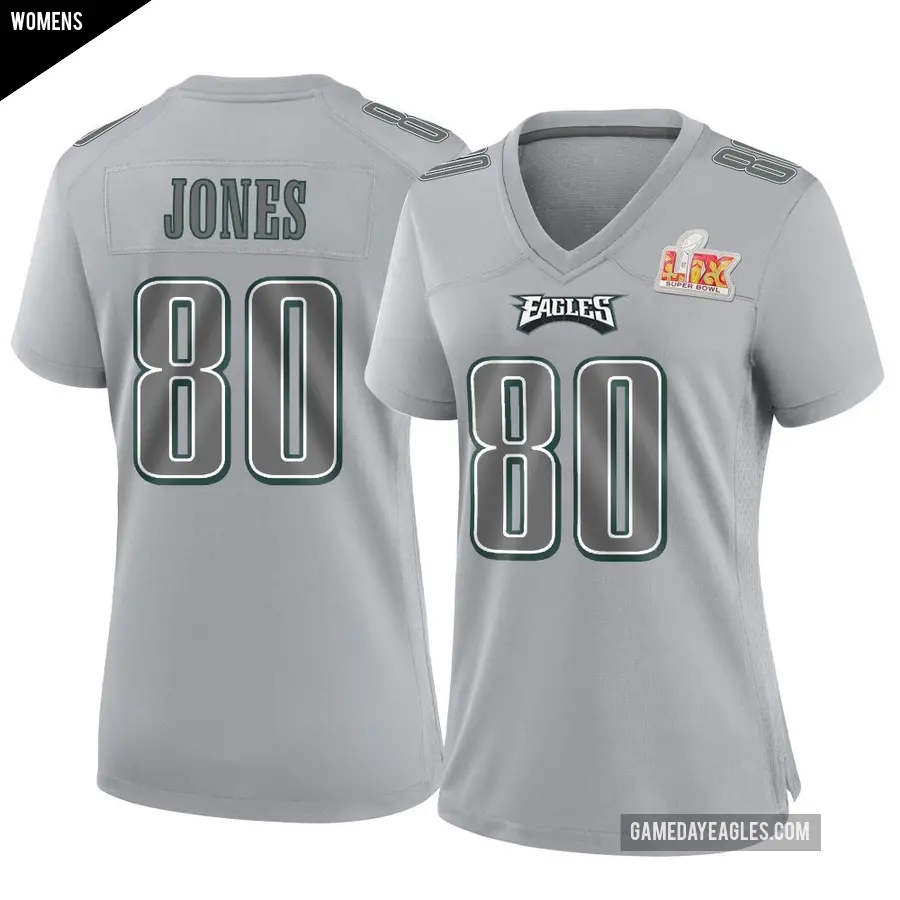 Women's Philadelphia Eagles ＃80 Julio Jones Gray Game Atmosphere Fashion Super Bowl LIX Jersey