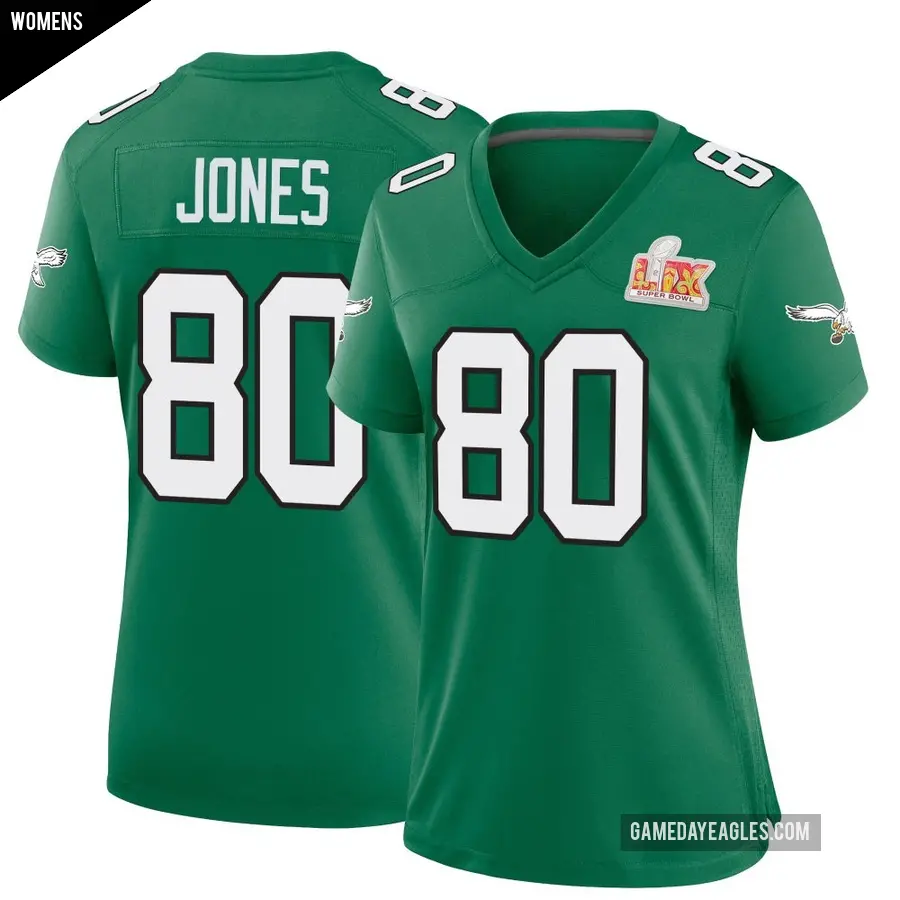 Women's Philadelphia Eagles ＃80 Julio Jones Green Game Kelly Alternate Super Bowl LIX Jersey