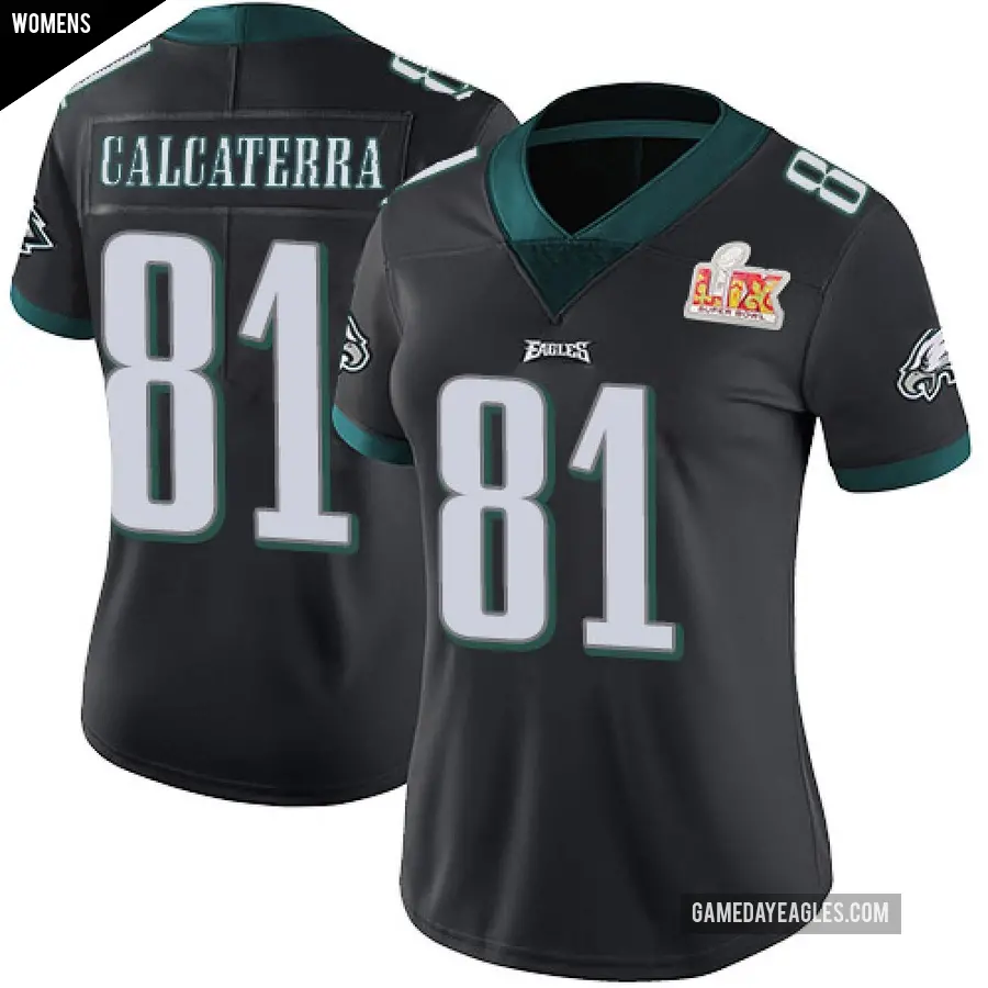 Women's Philadelphia Eagles ＃81 Grant Calcaterra Black Limited Alternate Vapor Untouchable Super Bowl LIX Jersey