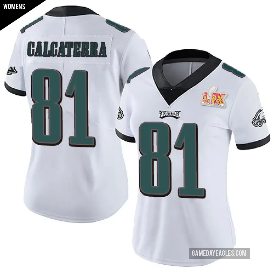 Women's Philadelphia Eagles ＃81 Grant Calcaterra White Limited Vapor Untouchable Super Bowl LIX Jersey